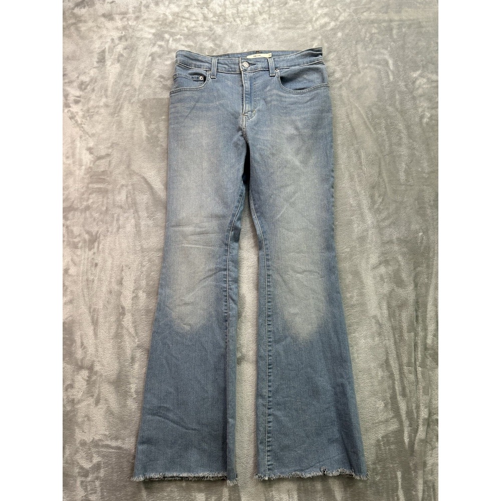 Levis Jeans 726 Flare Womens Sz 33 Light Blue Boho Bell Bottom Western Raw Hem